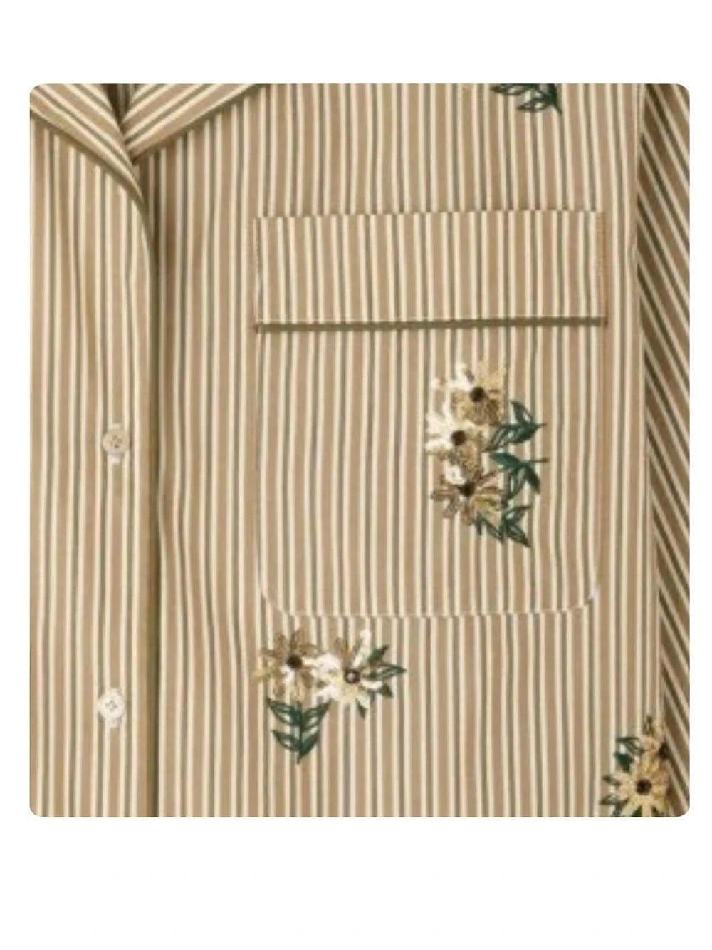 NWT SANDRO STRIPED SHIRT SEQUIN EMBROIDERY 4 white olive brown - Picture 7 of 8